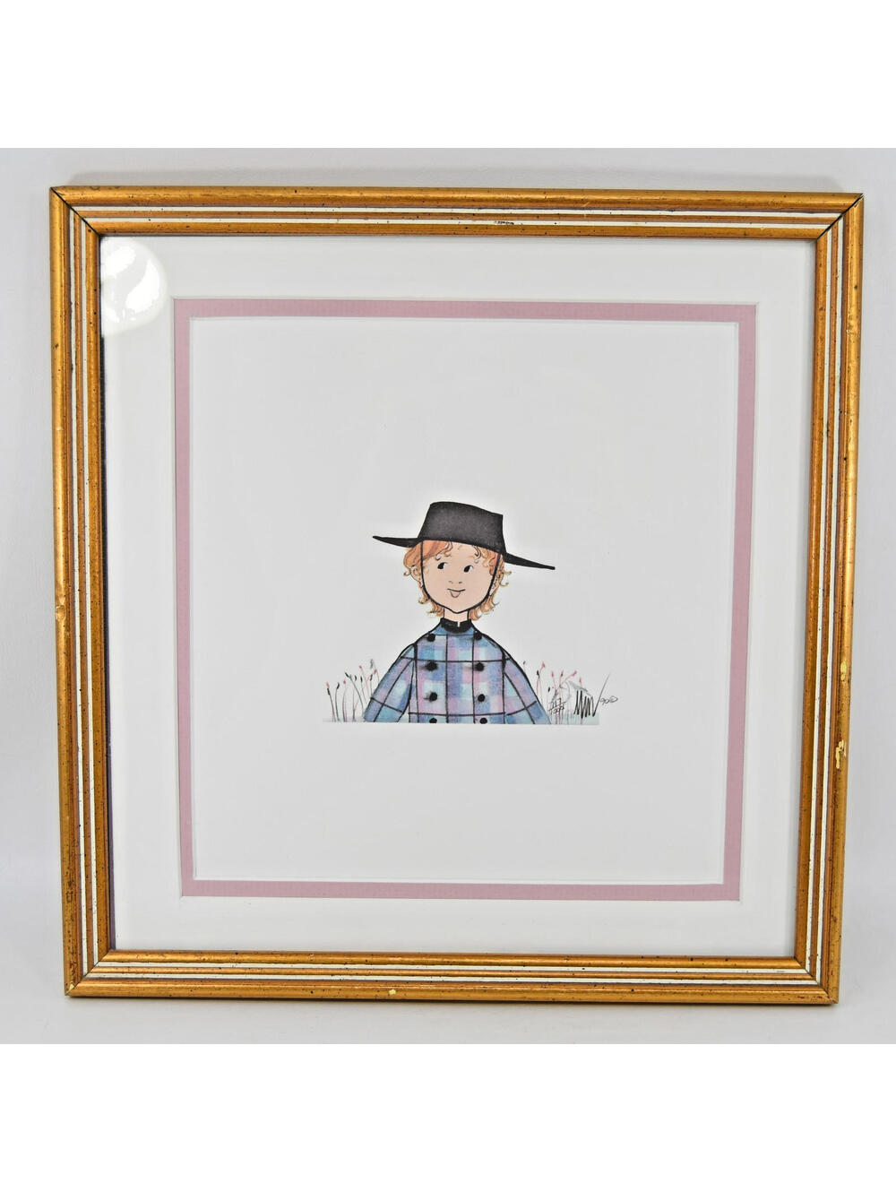 P. Buckley Moss "Ray" 1990s Signed 717/1000 Framed Lithograph Print Amish Child